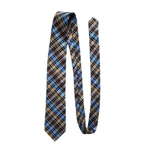 Joseph & Feiss International 100% Silk Earth Tone Brown Blue Plaid Men Neck Tie